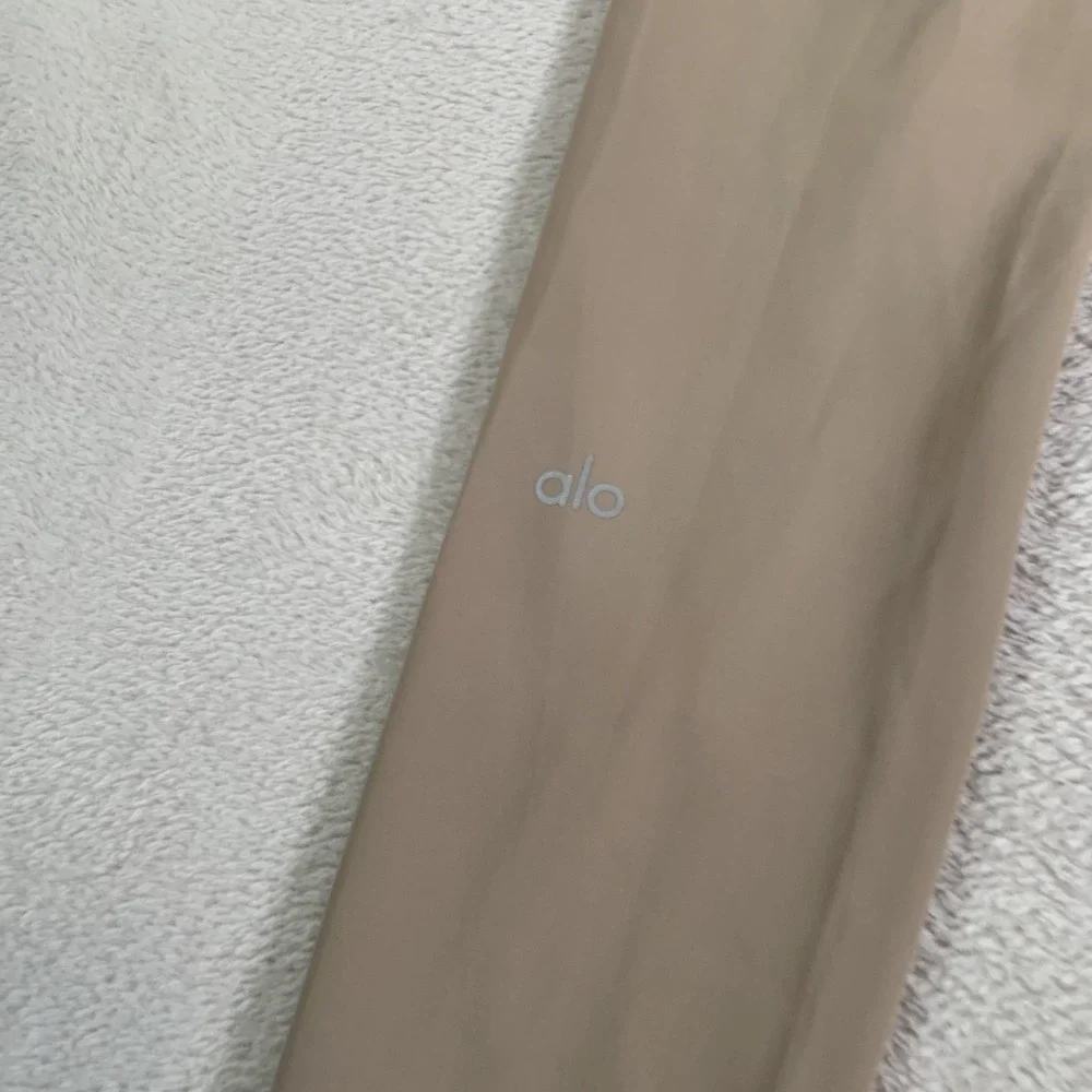 Alo Yoga Leggings Womens XS Beige High Rise Ankle Moto Ripped Stretch Yoga Pants